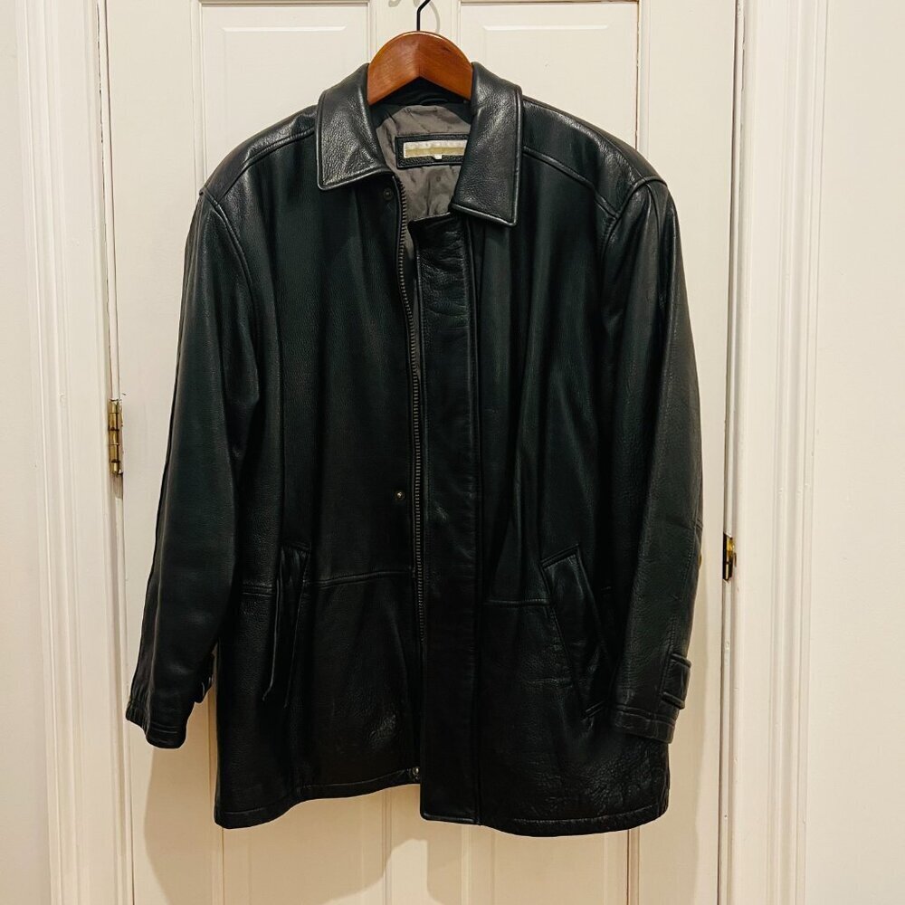 Vintage 90's Perry Ellis Mens Classic Heavyweight Leather Jacket Black Large - Picture 15 of 16